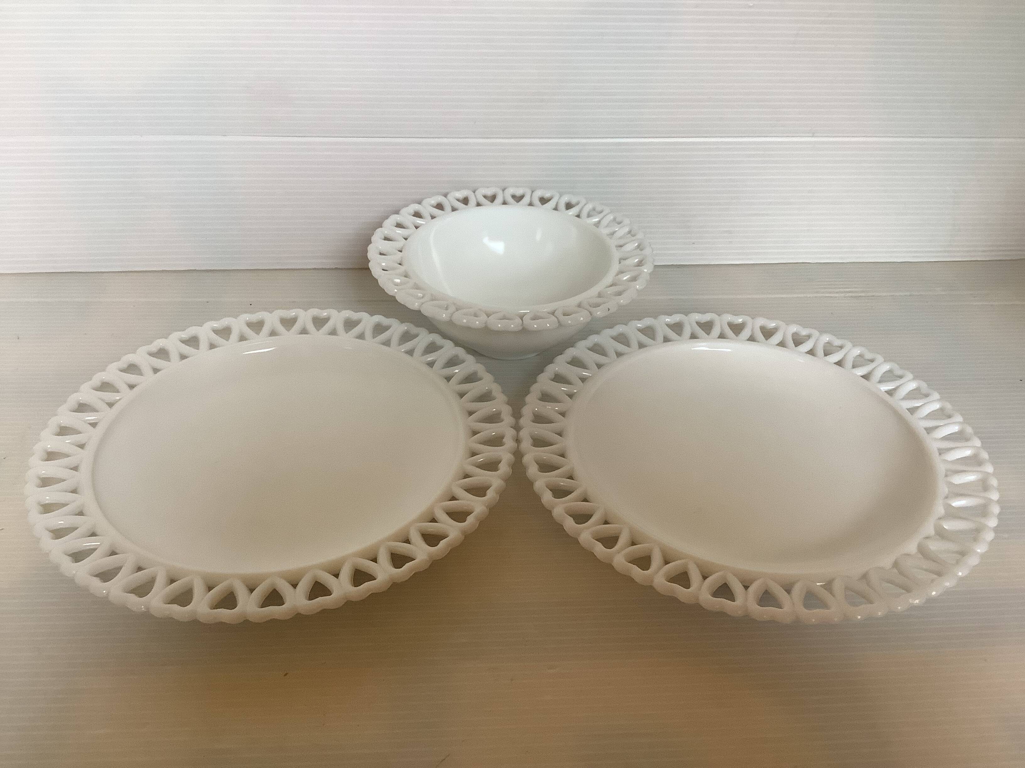 Opaline trio plate and heart bowl