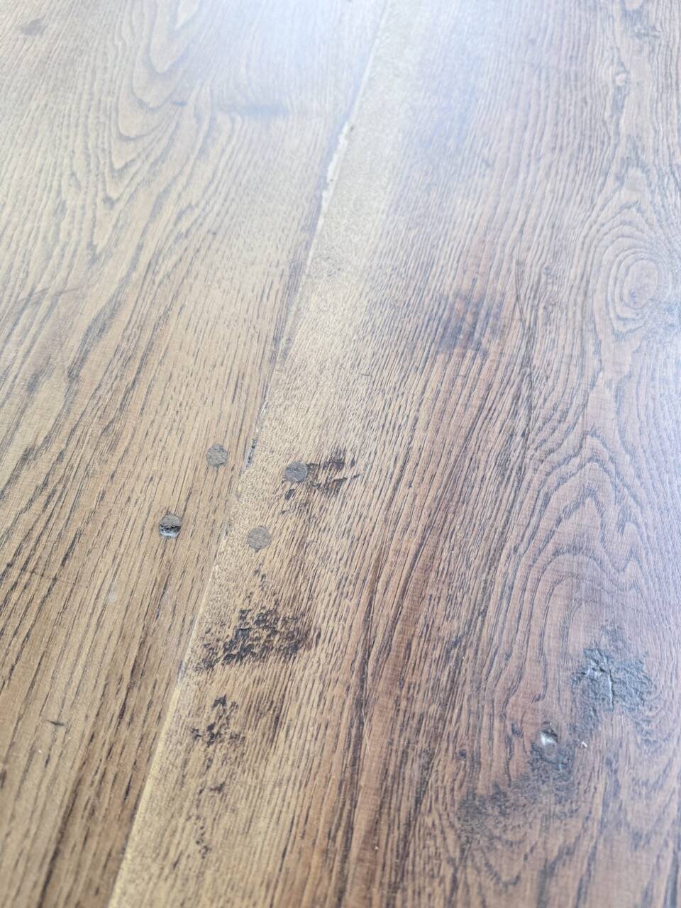 XL farmhouse table in solid oak, brutalist style, 20th century.