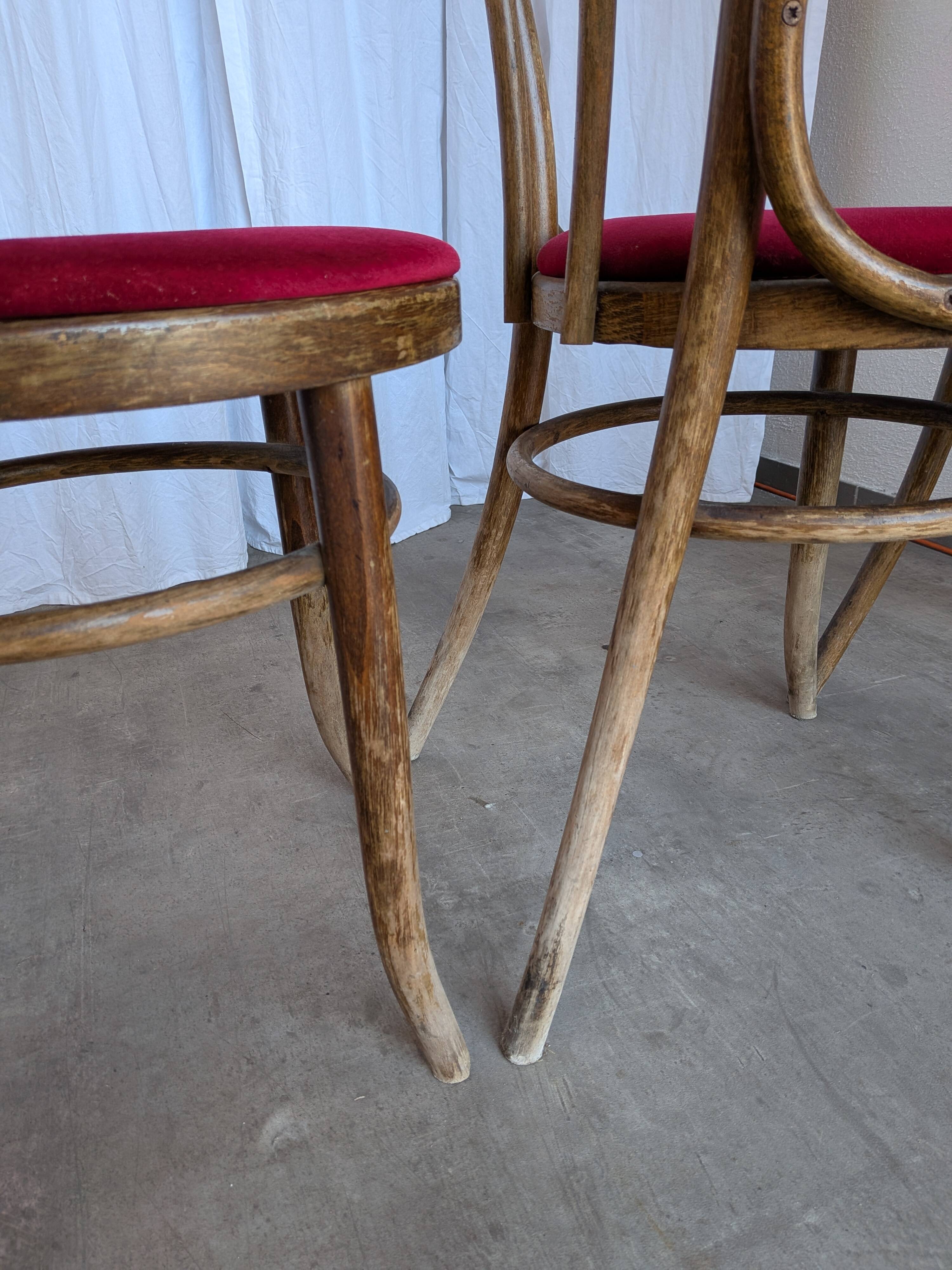 Set of 8 Vintage Bentwood Bistro Chairs: Red Upholstery