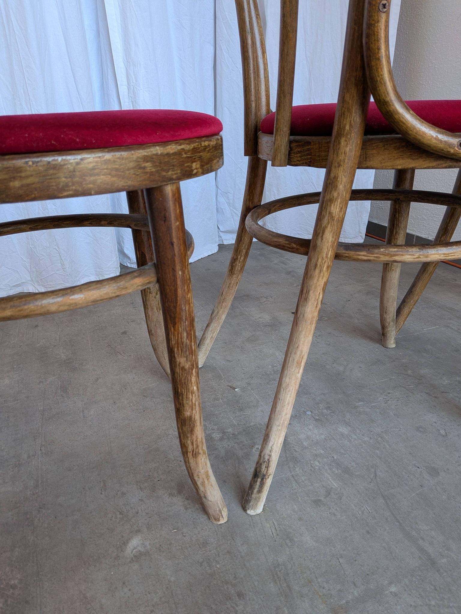 Set of 8 Vintage Bentwood Bistro Chairs: Red Upholstery