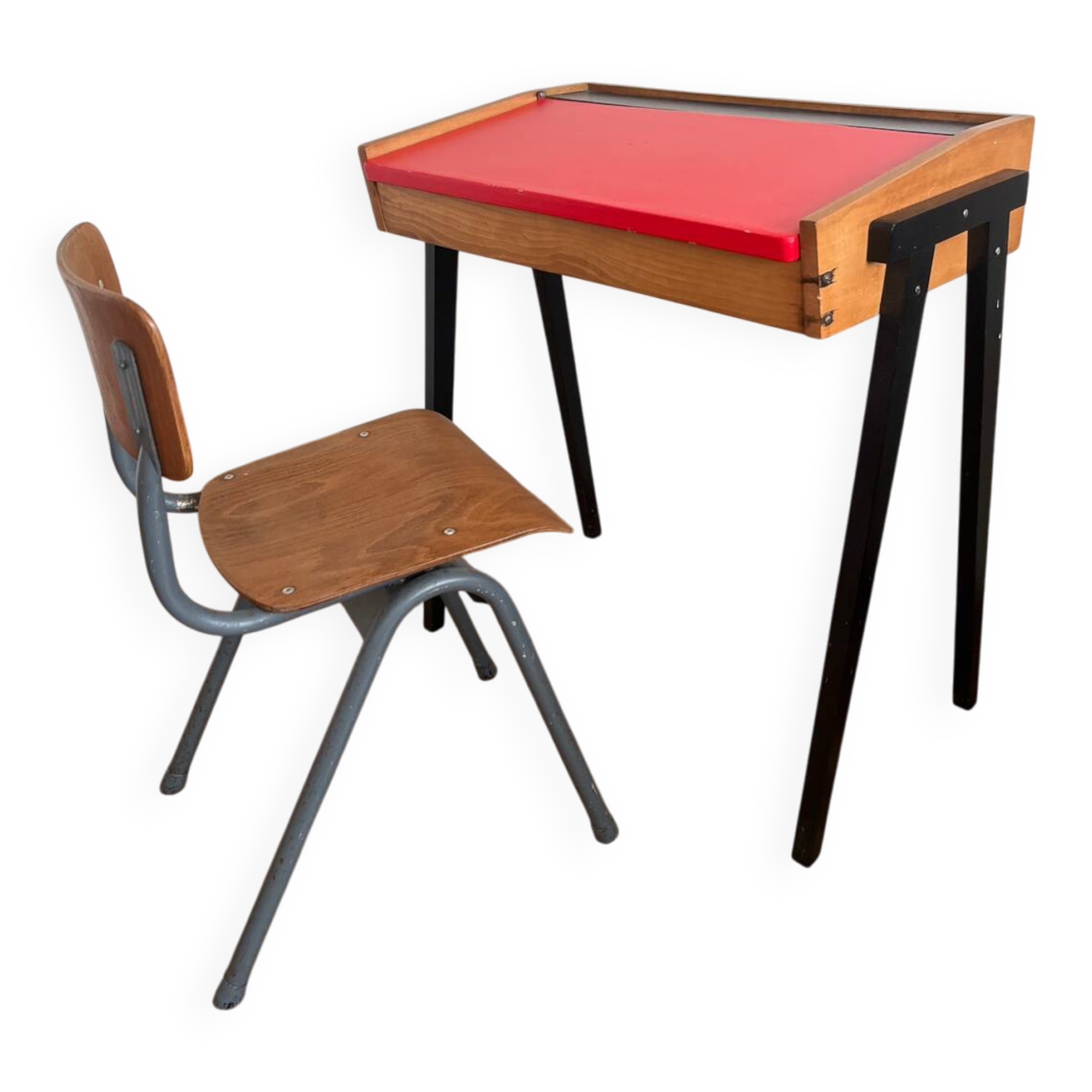 Vintage 1960s school desk with a red Formica top.