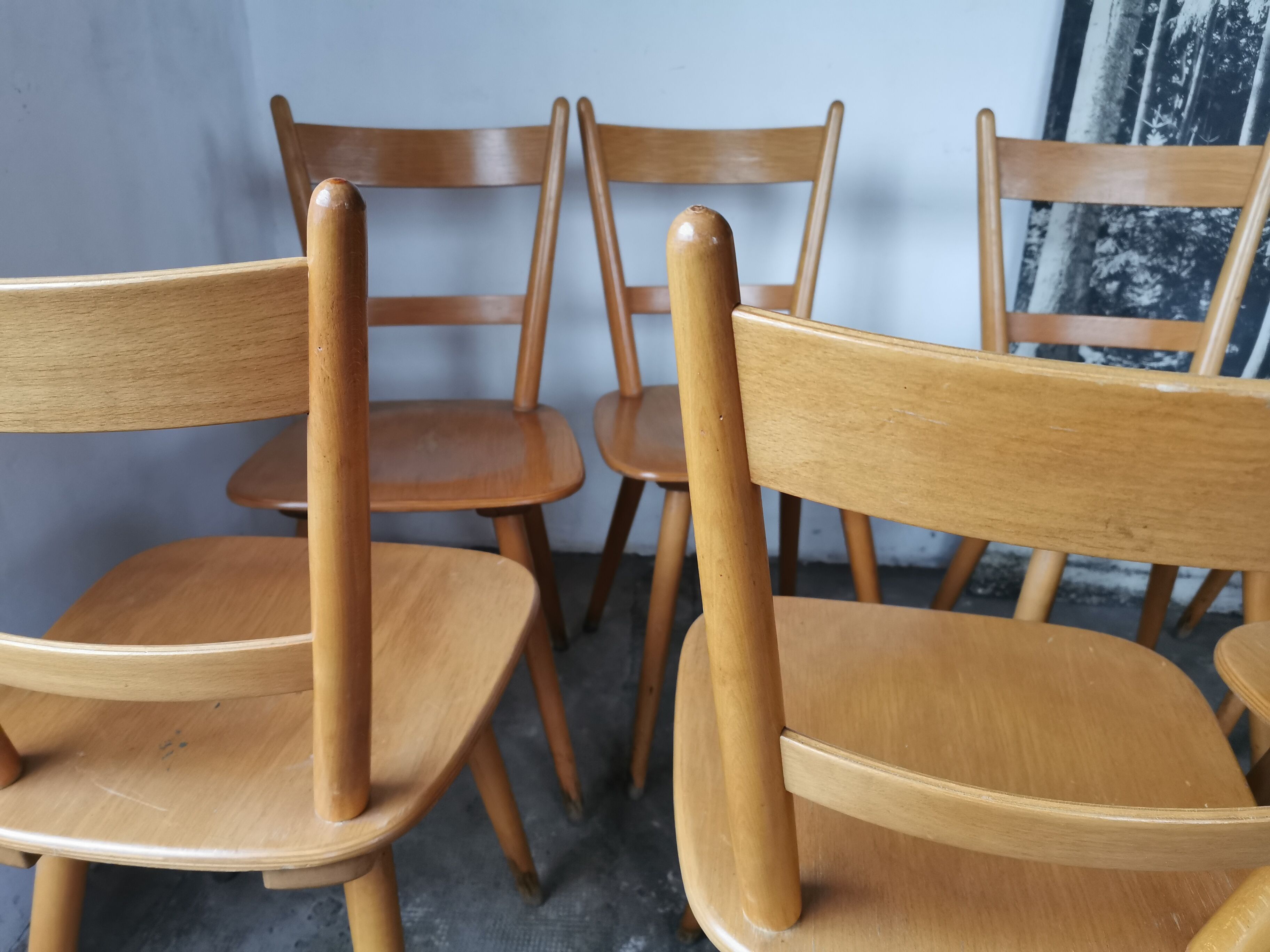 Set of 8 vintage bistro chairs 1960