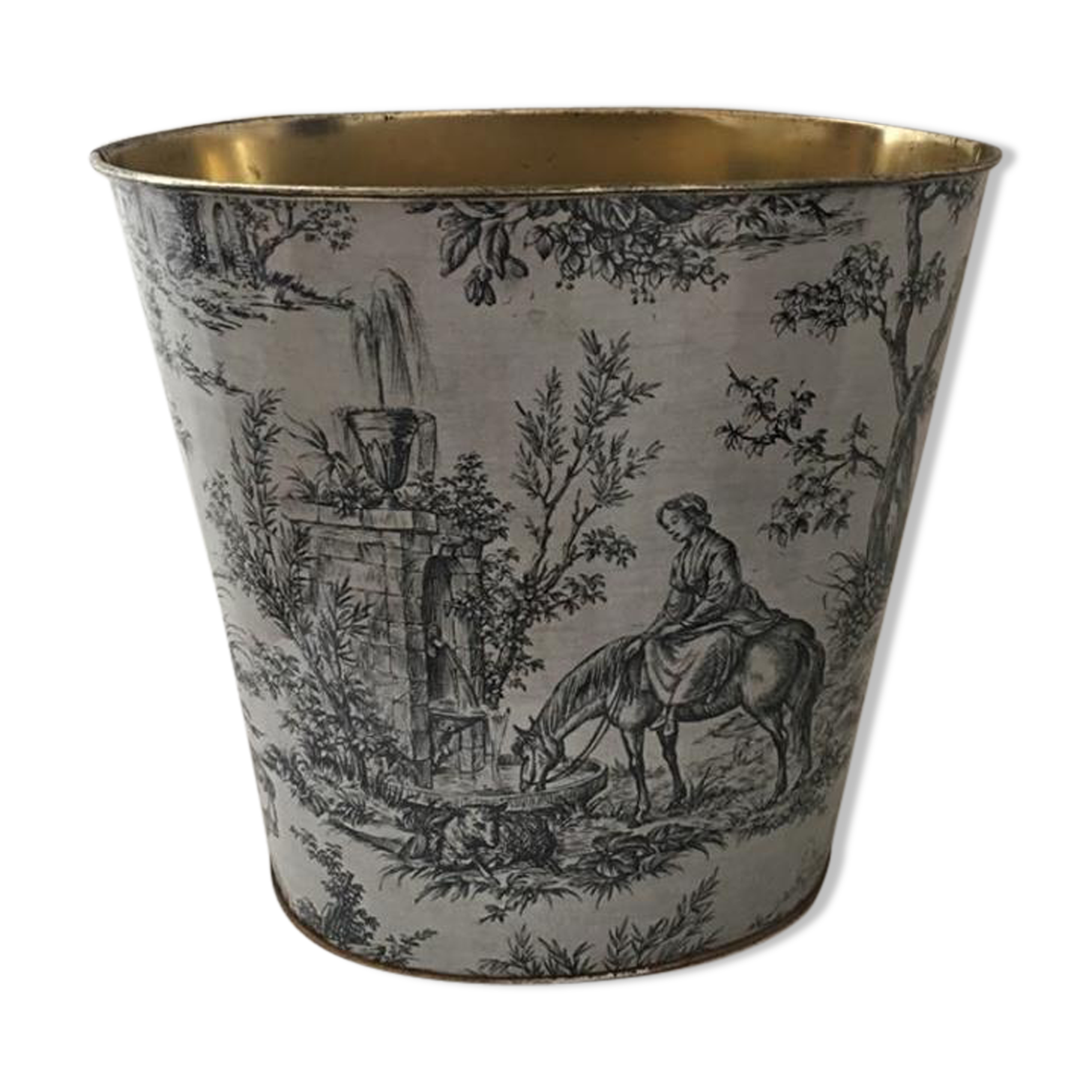 Metal wastebasket old décor fabric of jouy