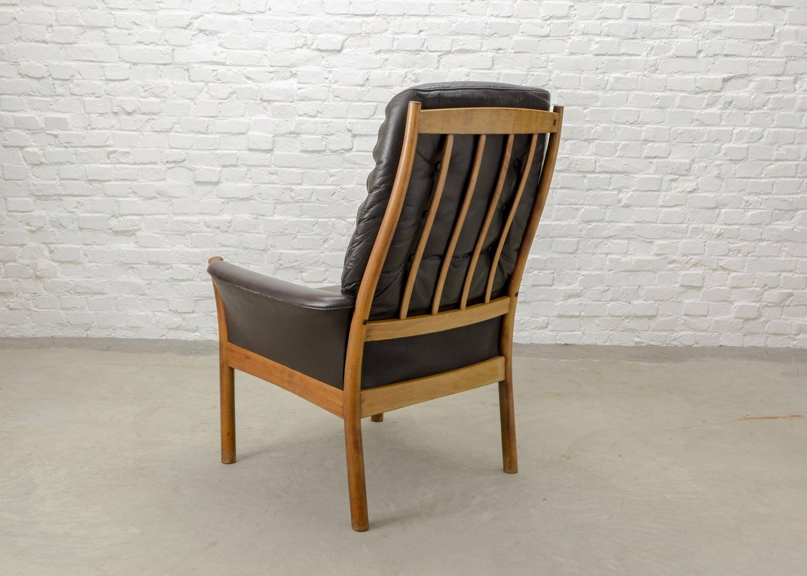G-Möbel Chocolate Brown Leather Scandinavian Lounge Chair, Sweden, 1960s.