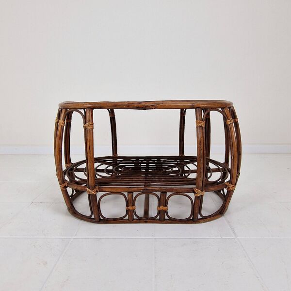 Table basse italienne en osier et rotin, années 1970