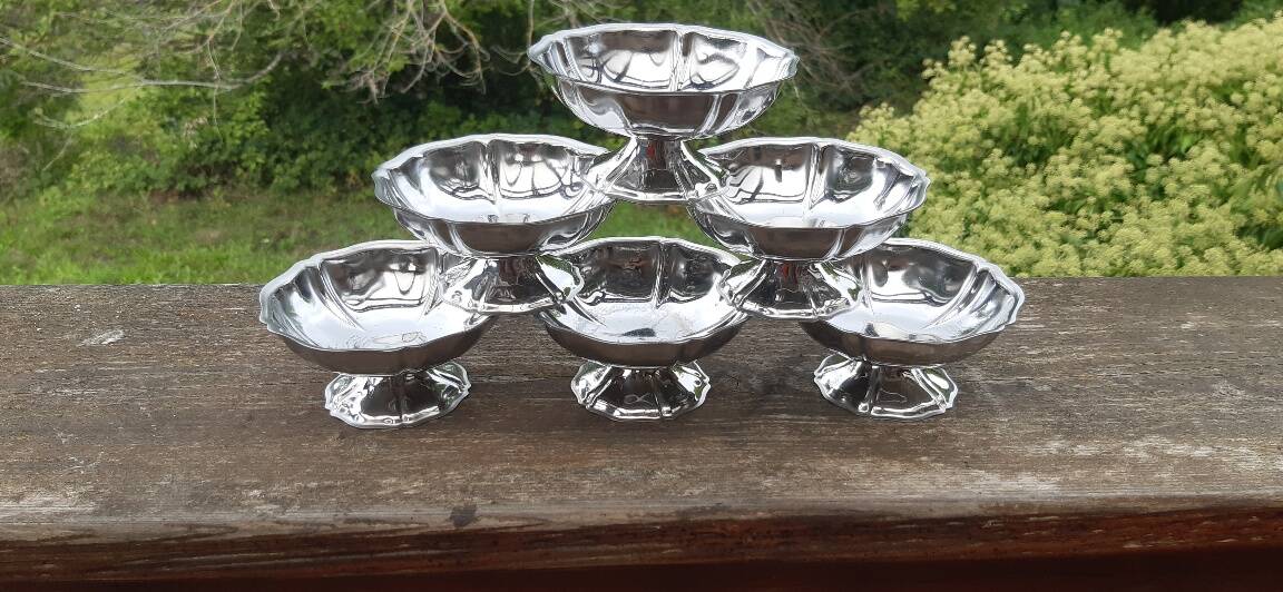 6 coupes à glace vintage Guy Degrenne en acier inoxydable