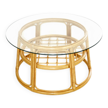 Wicker table with a glass top