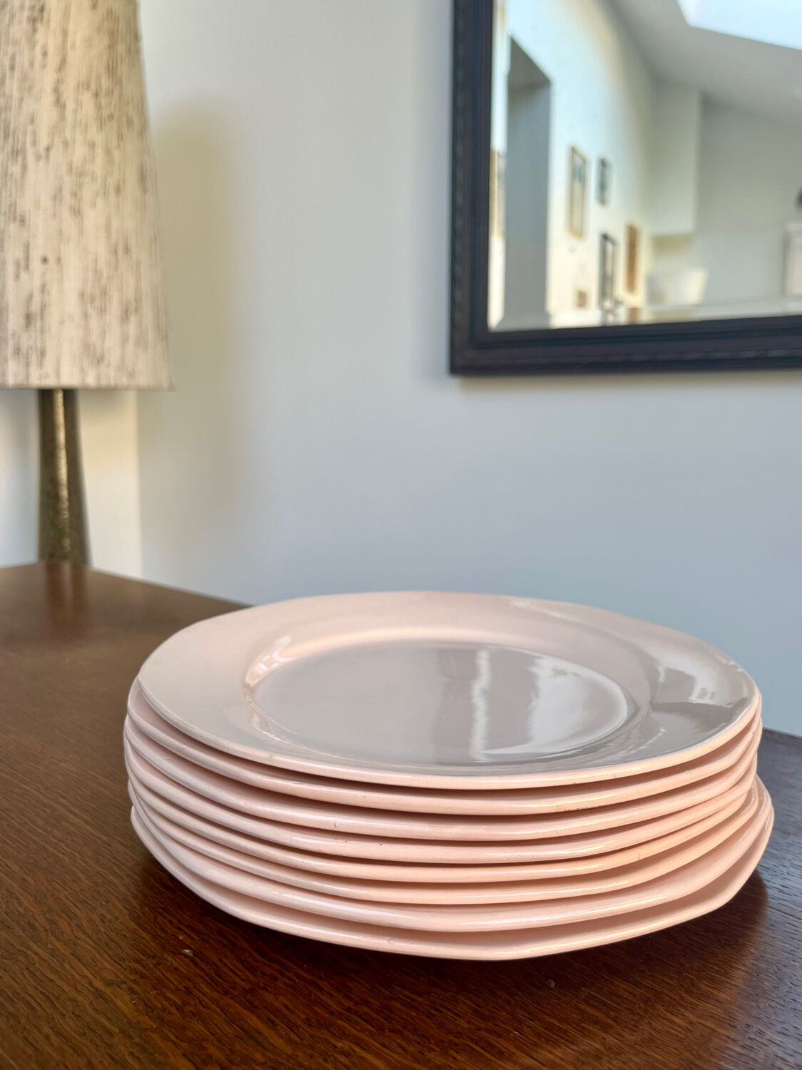 Set of 8 flat plates Digoin Sarreguemines pink