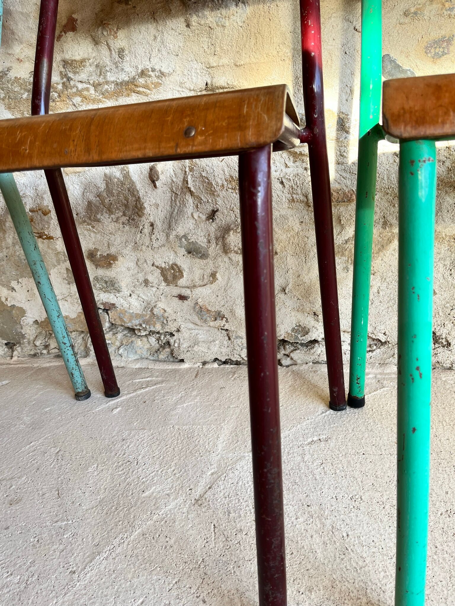 Set of 4 mismatched old school style chairs