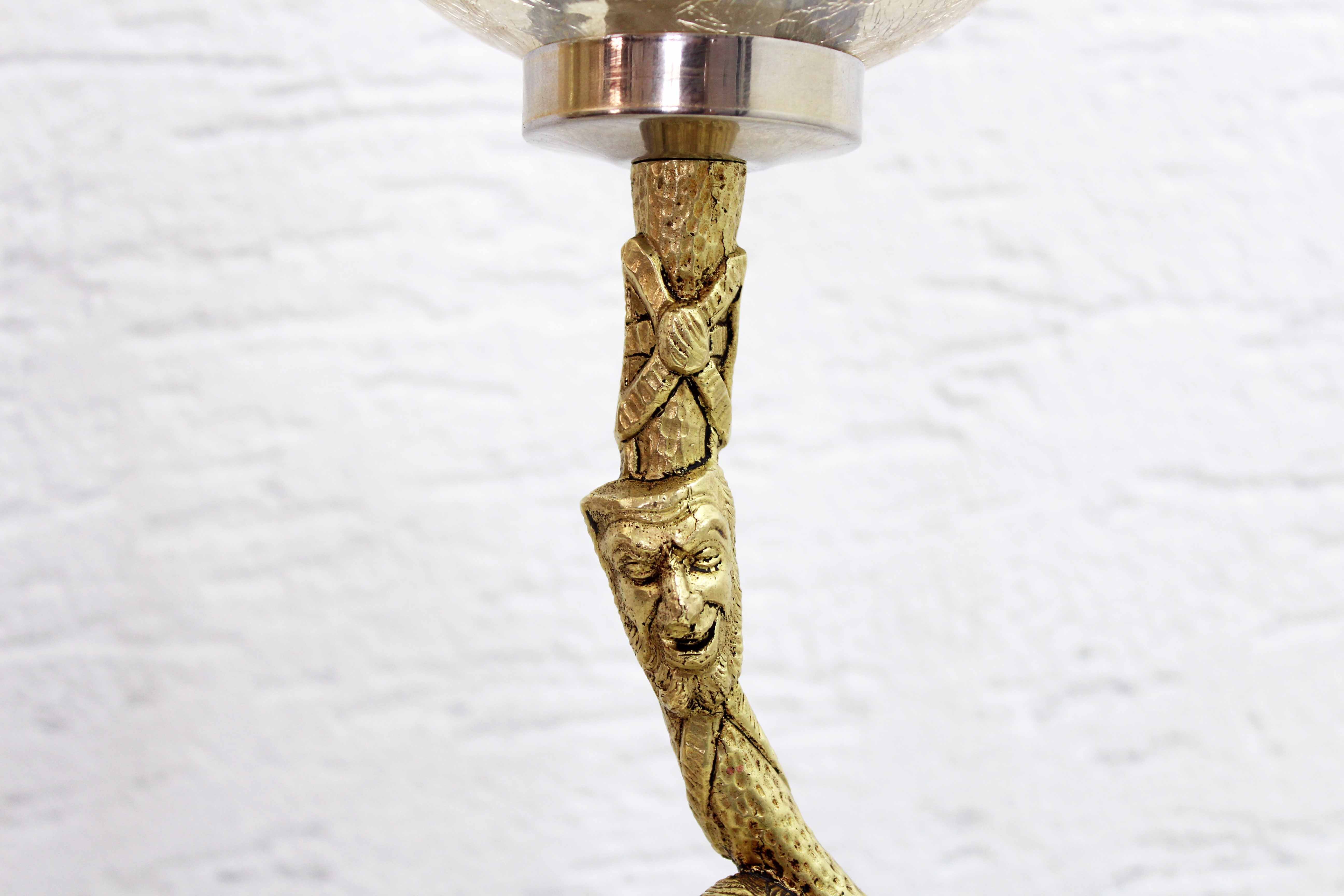 Pair of Commedia Dell Arte lamps in bronze and XXth glass