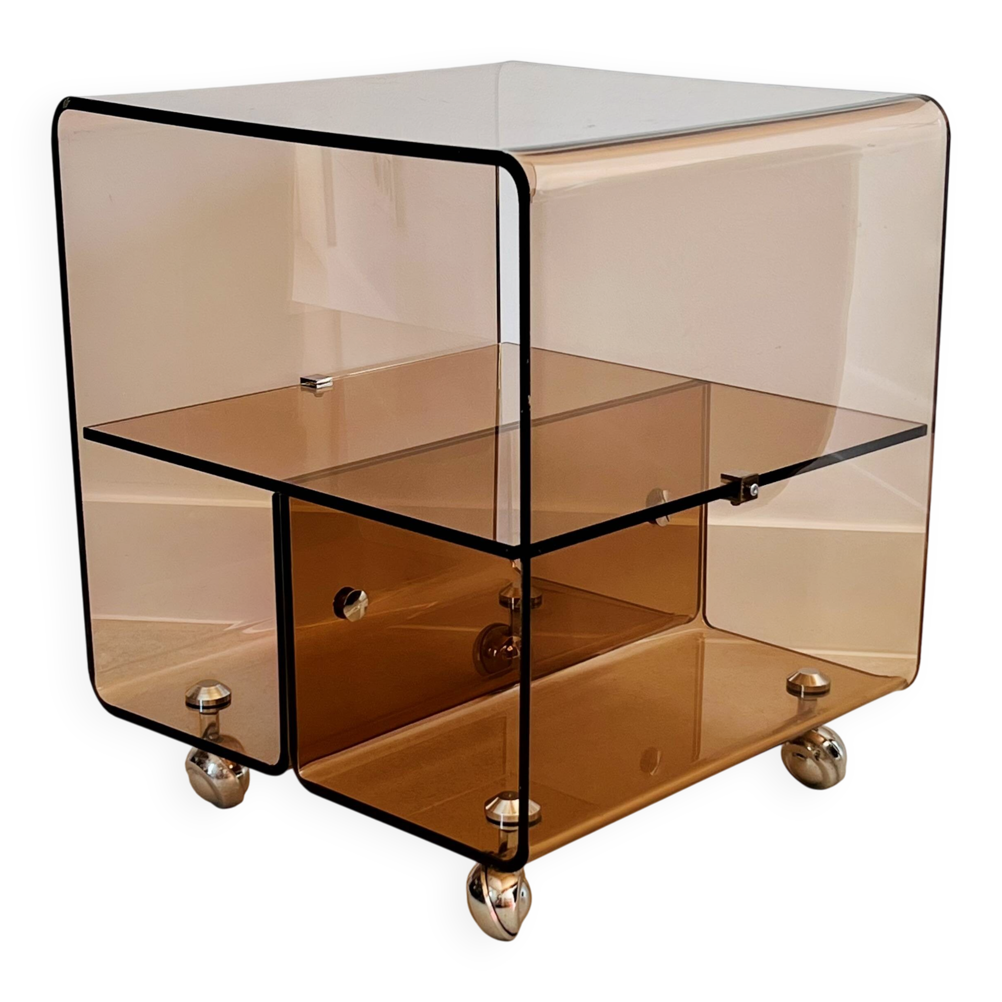 Cubic coffee table on casters in altuglas by Michel Dumas, France 1970