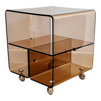 Cubic coffee table on casters in altuglas by Michel Dumas, France 1970