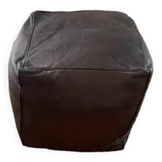 Pouf en cuir vintage carré marron