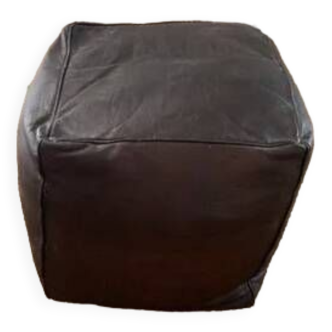 Brown square vintage leather pouf