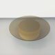 Vintage round coffee table in glass, leather, and metal in Space Age style from the 70s.