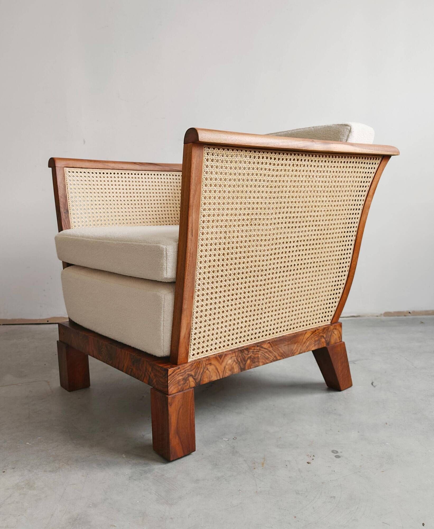 Art Deco club chair in walnut and cane, Austria 1920s