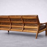 Vintage Mid-Century Danish Modern 3-Seater Brown Leather Sofa by Georg Thams