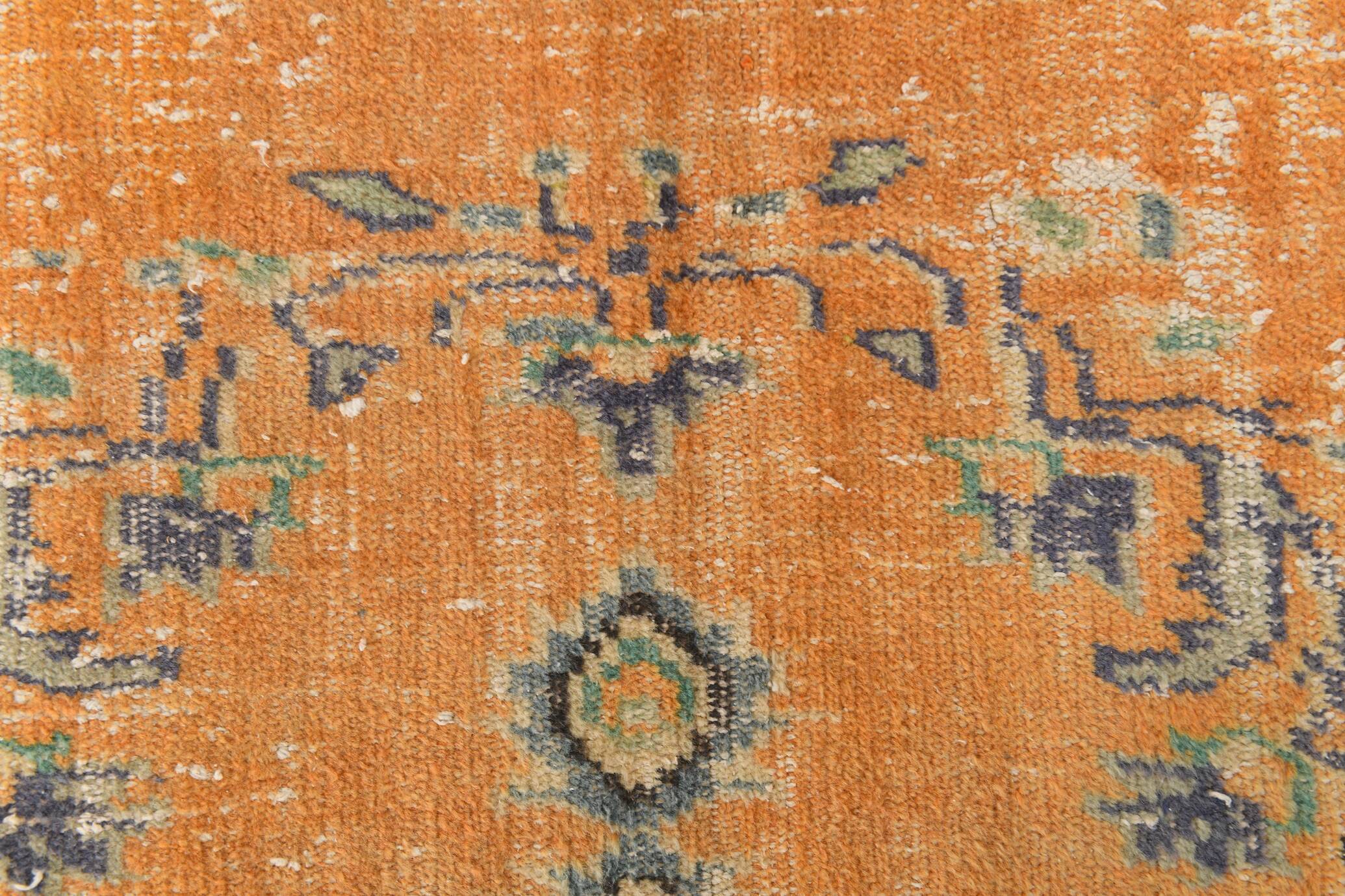 6x9 Pumpkin Orange Turkish Vintage Rug, 187x271 Cm