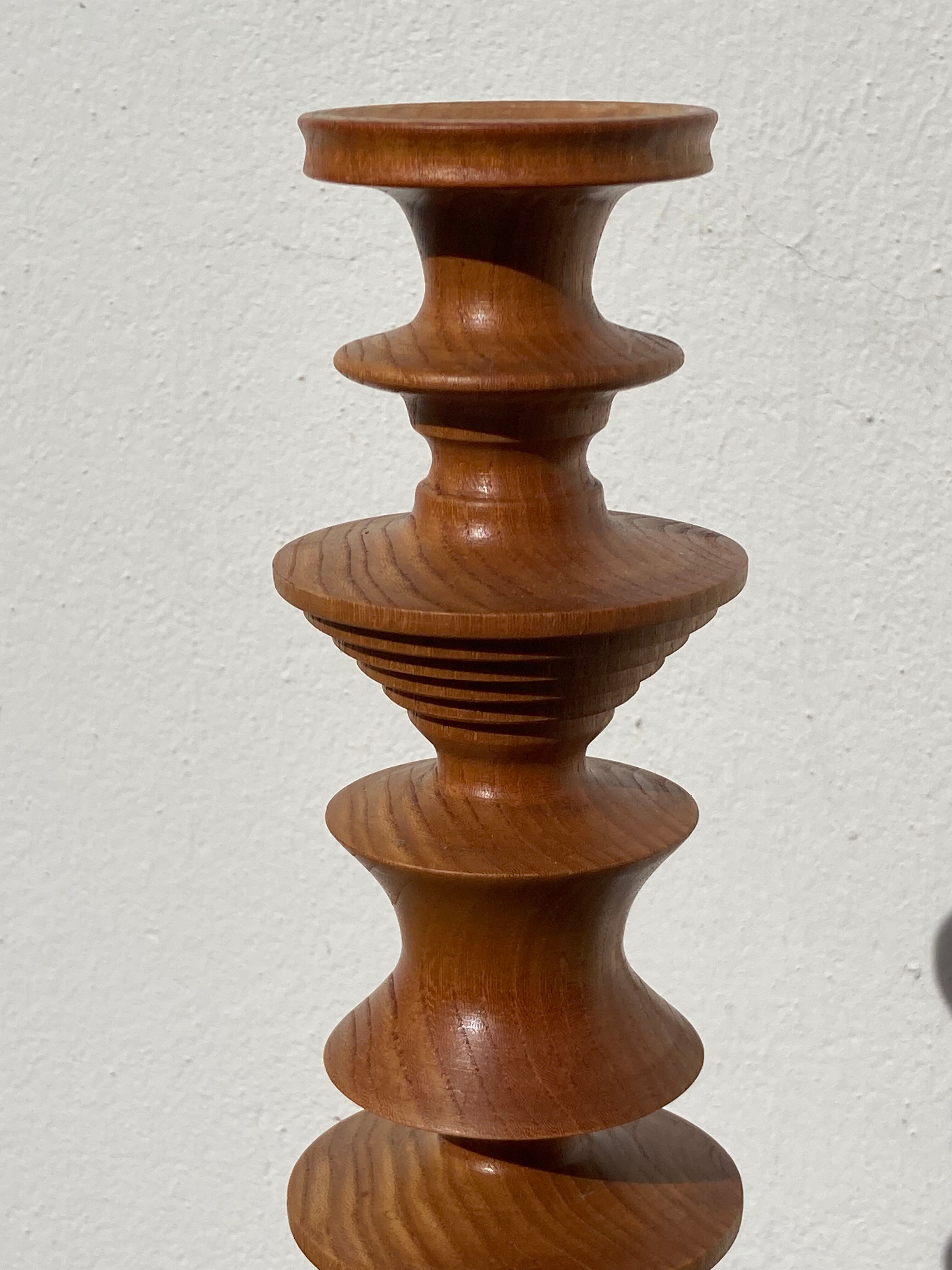 Large vintage Scandinavian turned wooden candle holder