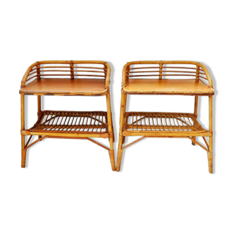 Pair of vintage rattan bedsides