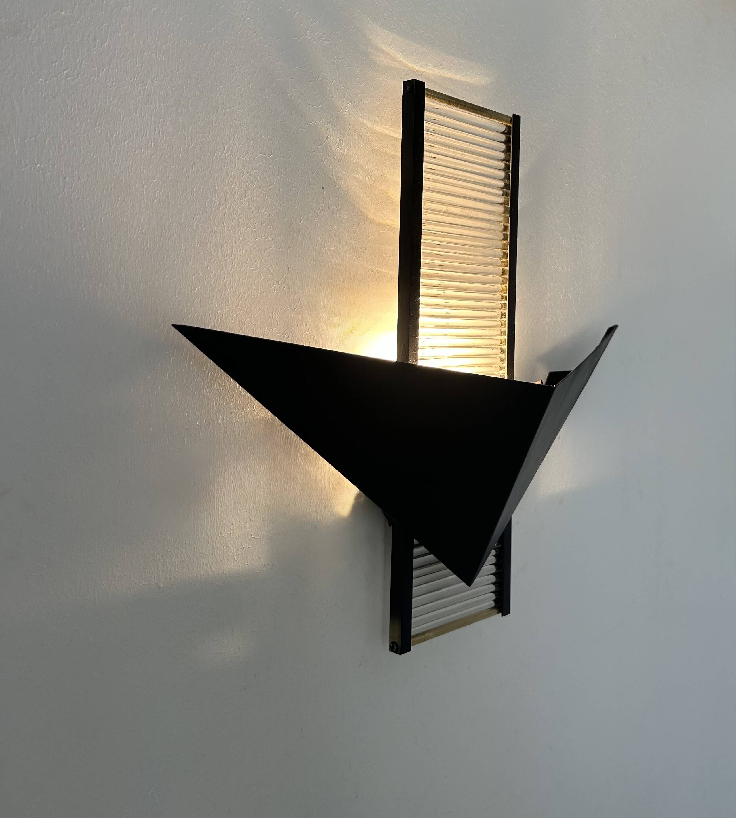 Vintage postmodernist wall lamp, metal and glass, France 1980