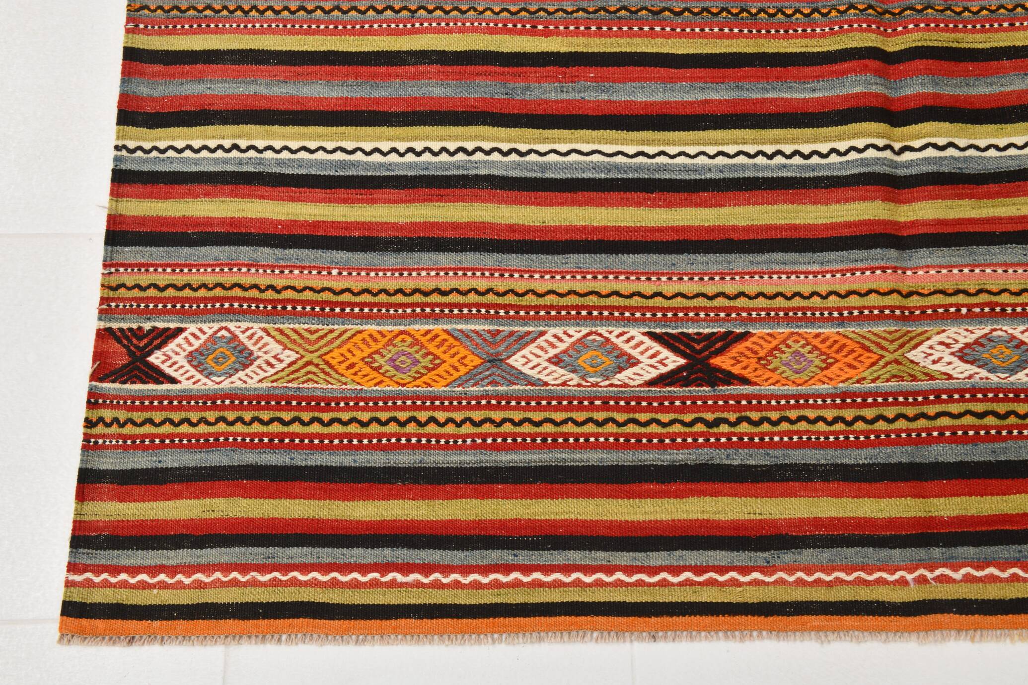 6x8 Red Blue Striped Vintage Kilim Rug  173x243Cm SK 33439