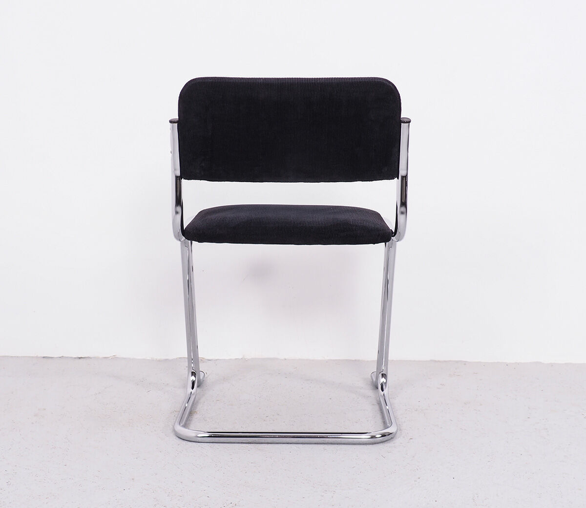 Tubular chrome chairs with black corduroy, set of 4