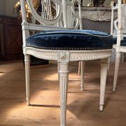 Set of 6 lyre chairs from the Napoleonic III period in painted wood in the Louis XVI style.