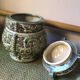 Stoneware pot with Asian decoration