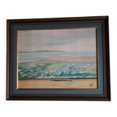 Tableau ancien à l'huile représentant un bord de mer