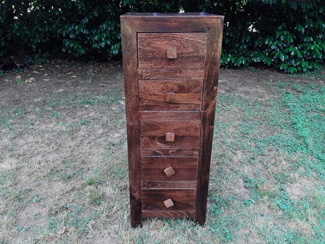 High chest of drawers in exotic rosewood solid wood with 5 drawers