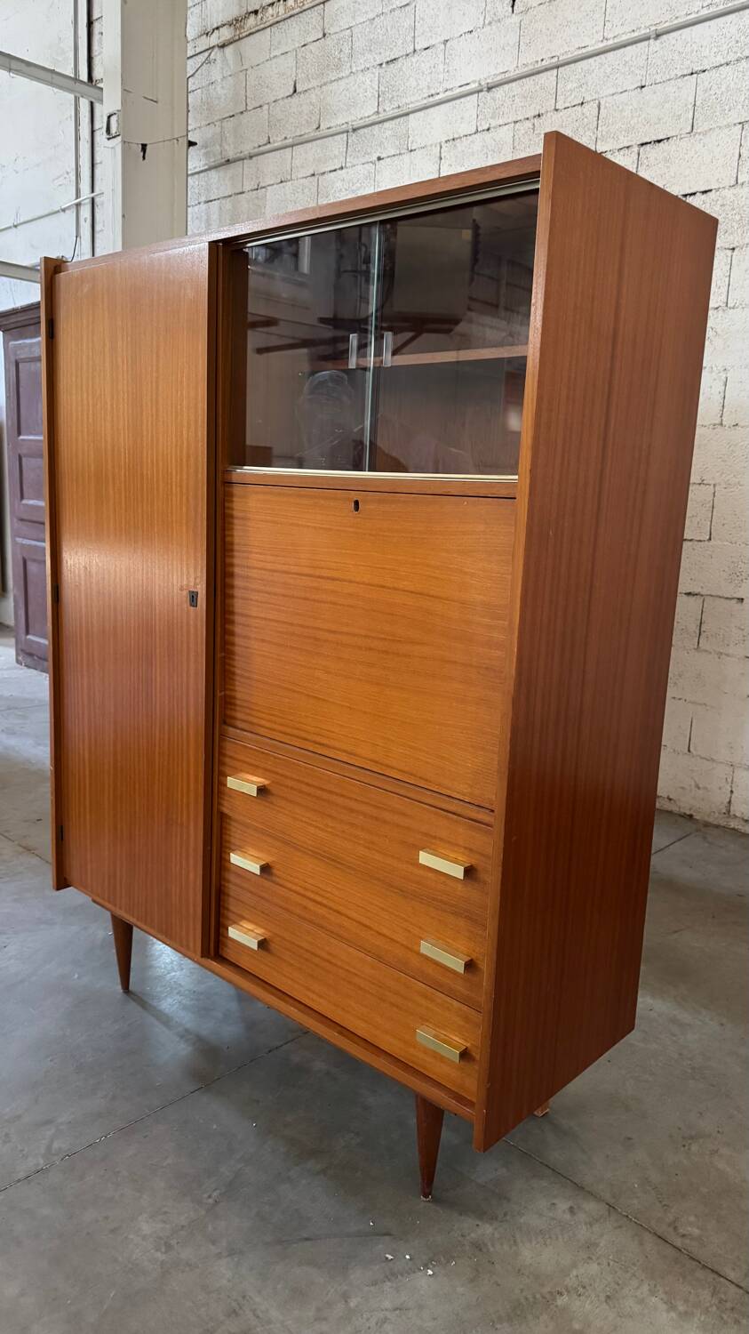 60/70 varnished wooden secretary cabinet