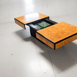 Coffee bar coffee table integrated in vintage elm magnifying glass 1970