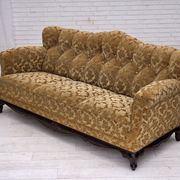 1950s, Danish 3-seater sofa, furniture velour, carved oak wood.