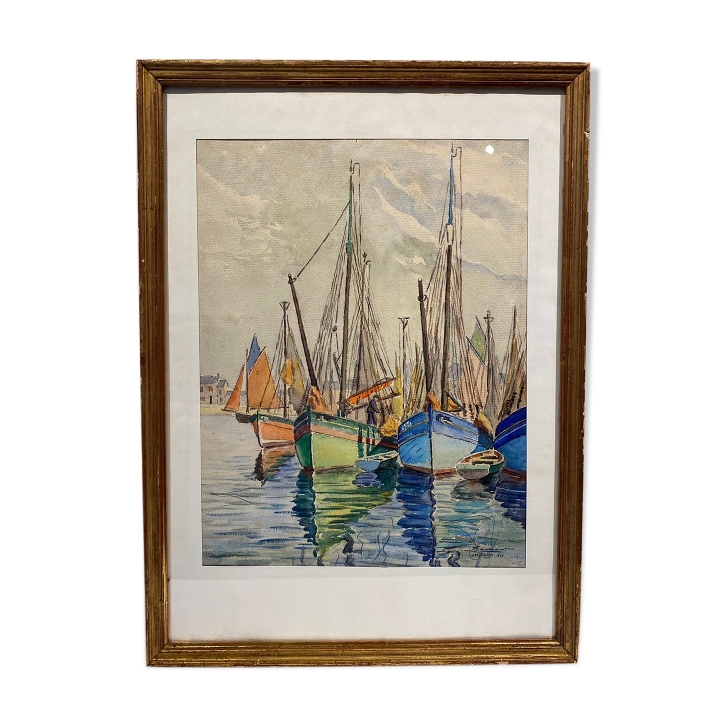 Old painting, Marine, signed and dated 1933