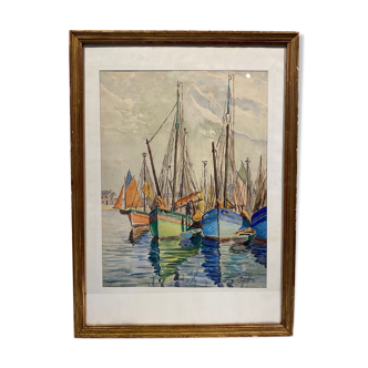 Old painting, Marine, signed and dated 1933