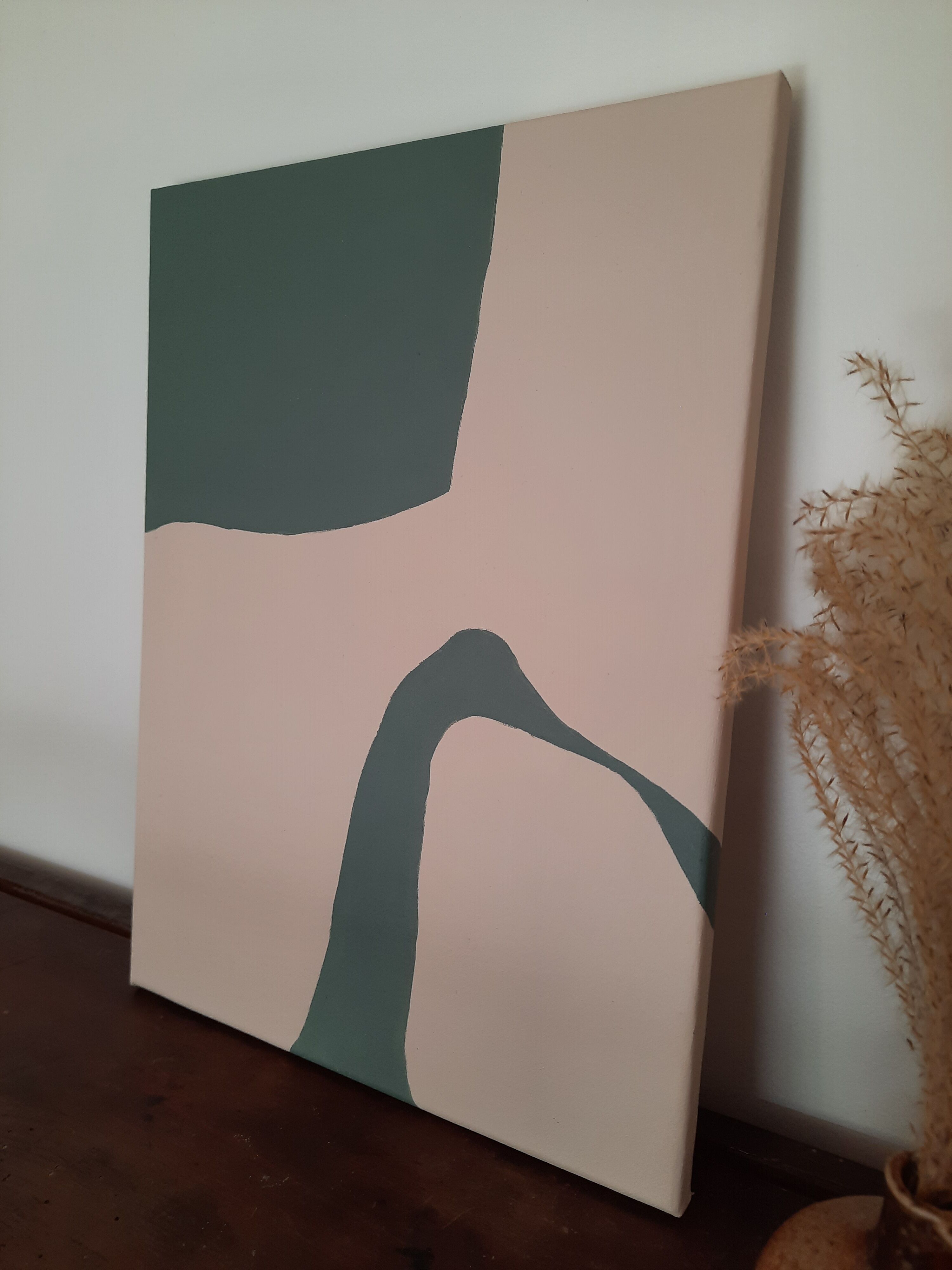Tableau abstrait beige et vert de gris
