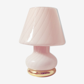 Lampe à poser champignon en verre de murano rose pale