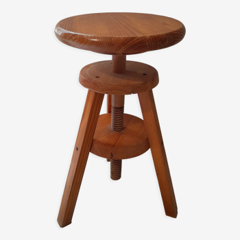 Vintage wooden tripod stool with screws industrial workshop