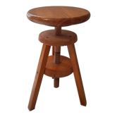 Vintage wooden tripod stool with screws industrial workshop