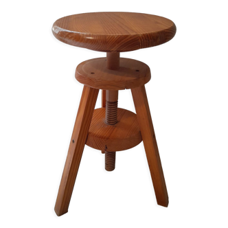 Vintage wooden tripod stool with screws industrial workshop