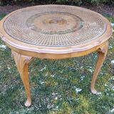 English-style coffee table wood and caning