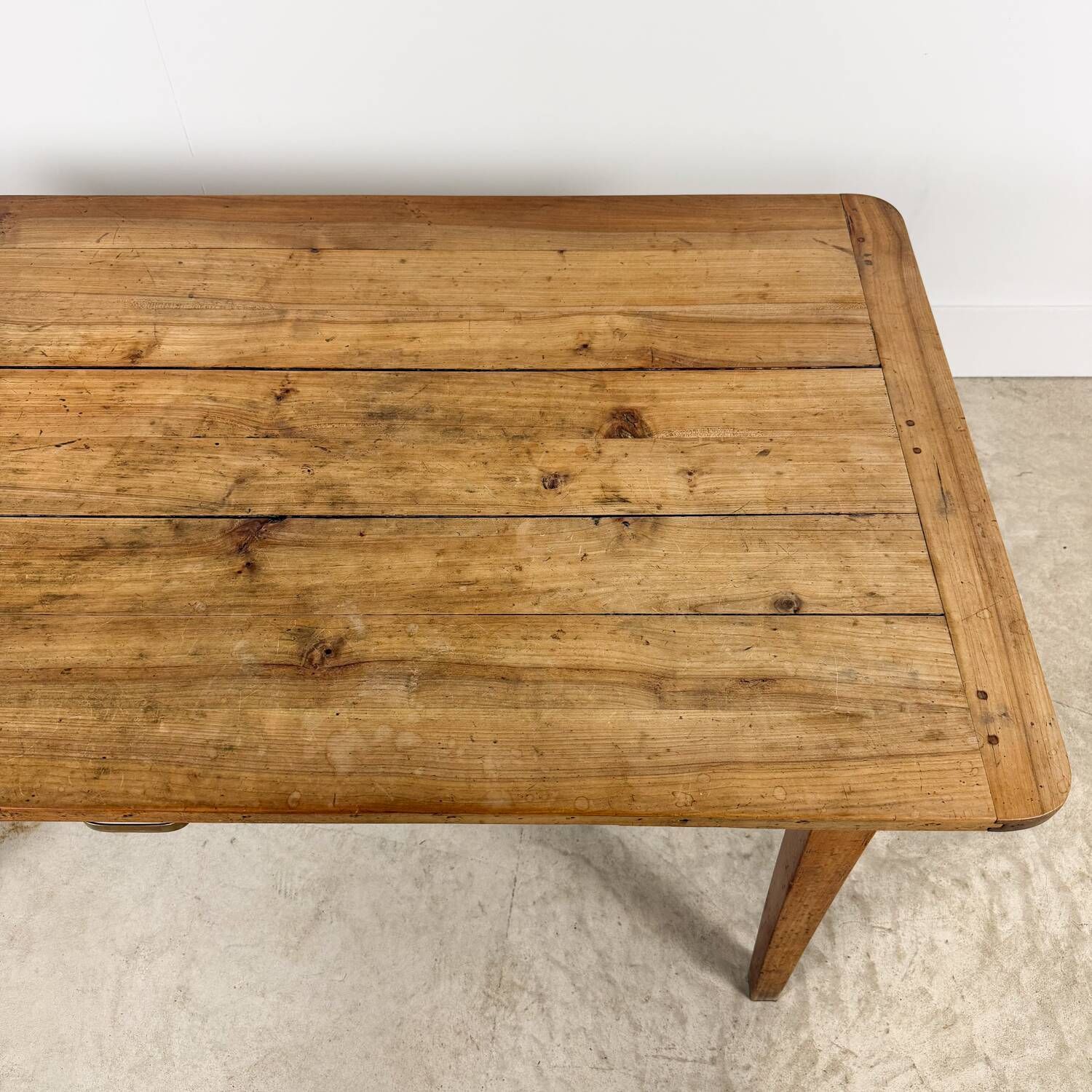 Antique French Cherrywood Farmhouse Dining Table with Drawer
