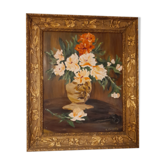 Oil painting bouquet of peonies