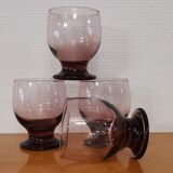 4 water glasses on foot pink purple vintage art deco