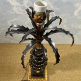 Grande lampe de table ananas en bois sculpté noir et or, France, début du XXe siècle