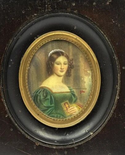 Antique Miniature Oil Painting of a Female Portrait, Late 19th Century