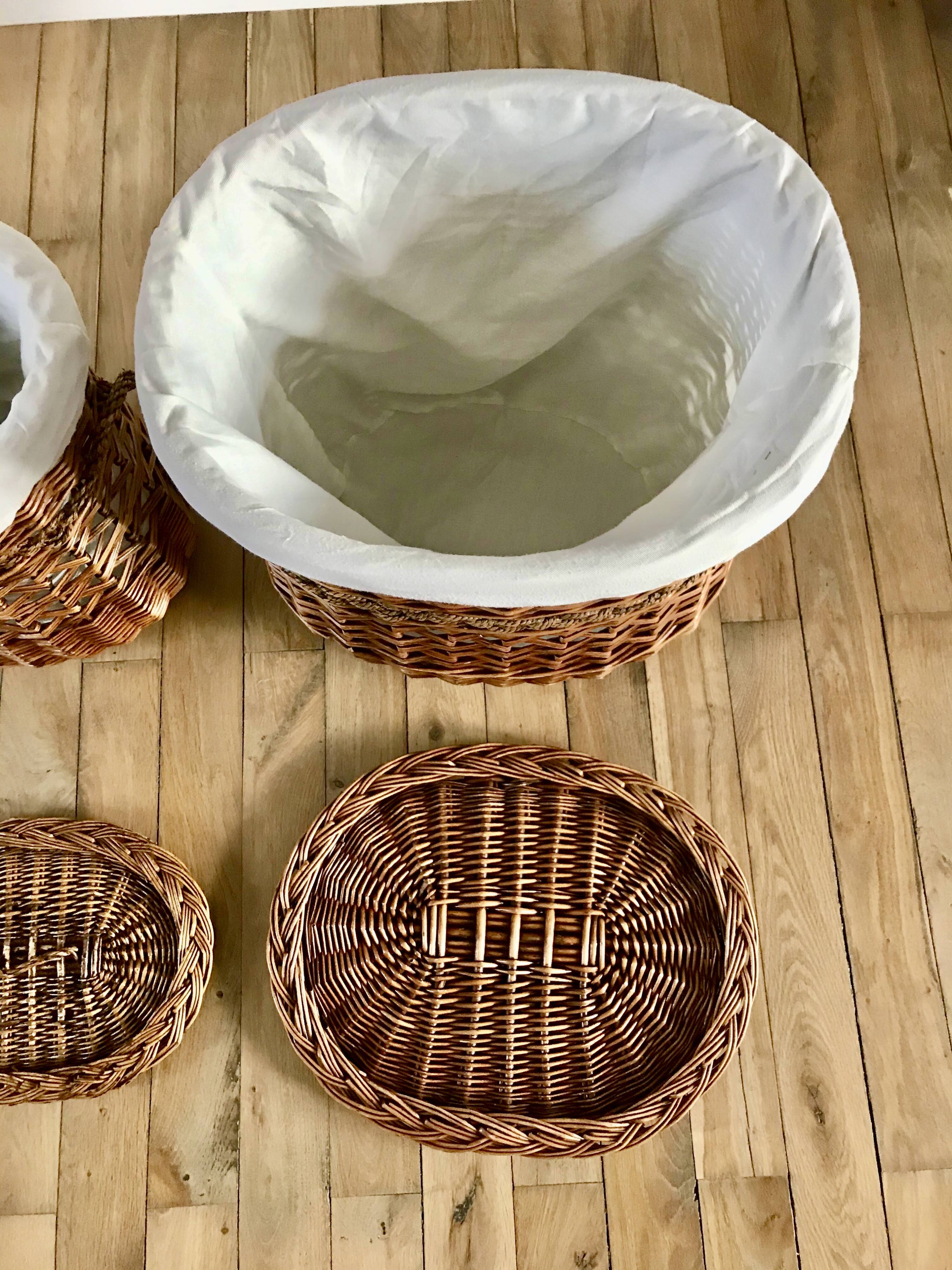 Pair of 60s rattan storage baskets