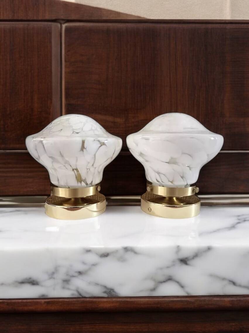 Pair of white globe wall lights