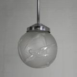 Art Deco pendant light with engraved glass globe and birds, 1930s